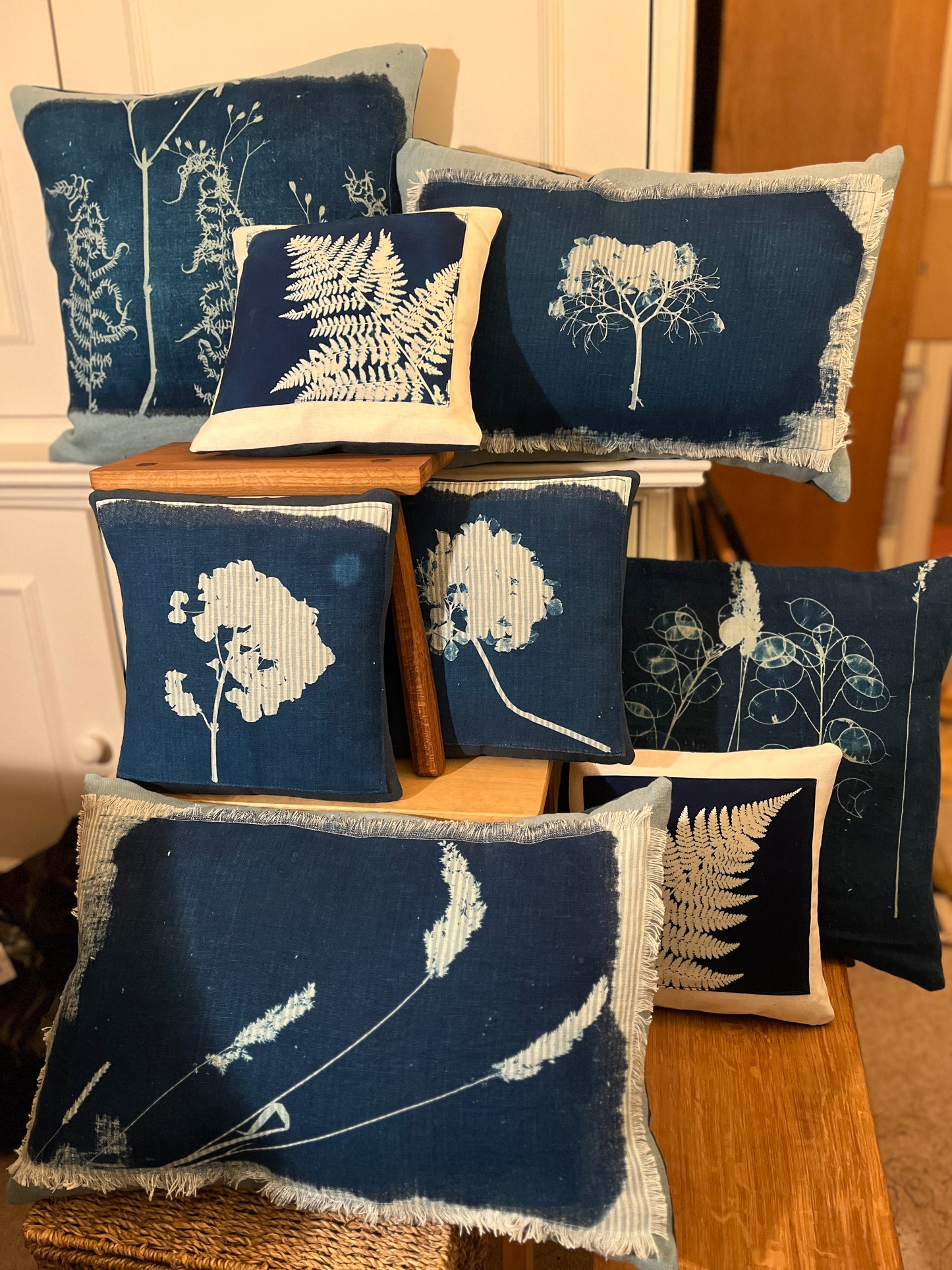 Aqua & Blue "Hydrangea" Cyanotype Cushion