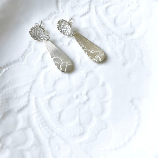 Silver Lichen 2 Part Earrings