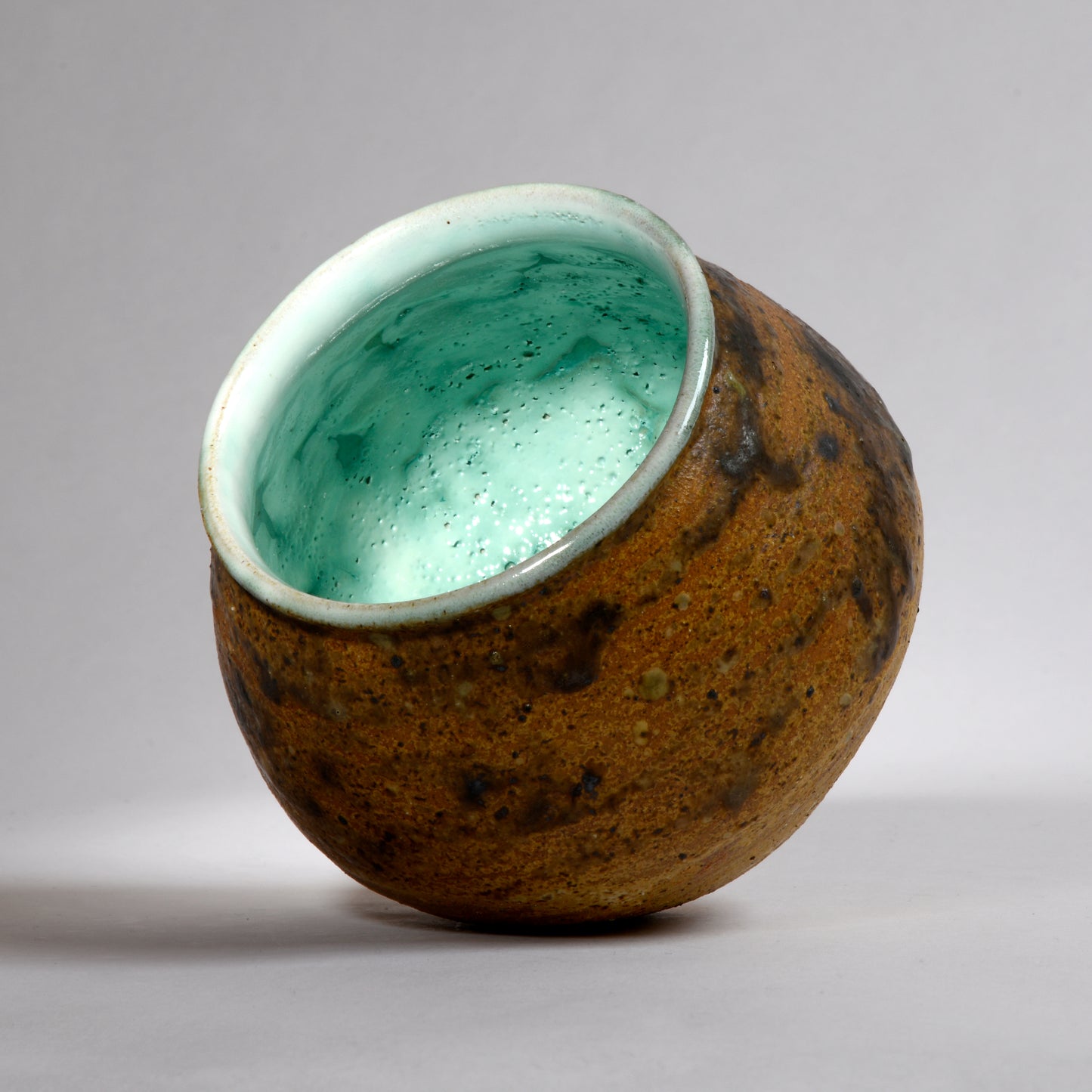 Ash Glaze Vase with Shiny Aqua Inner