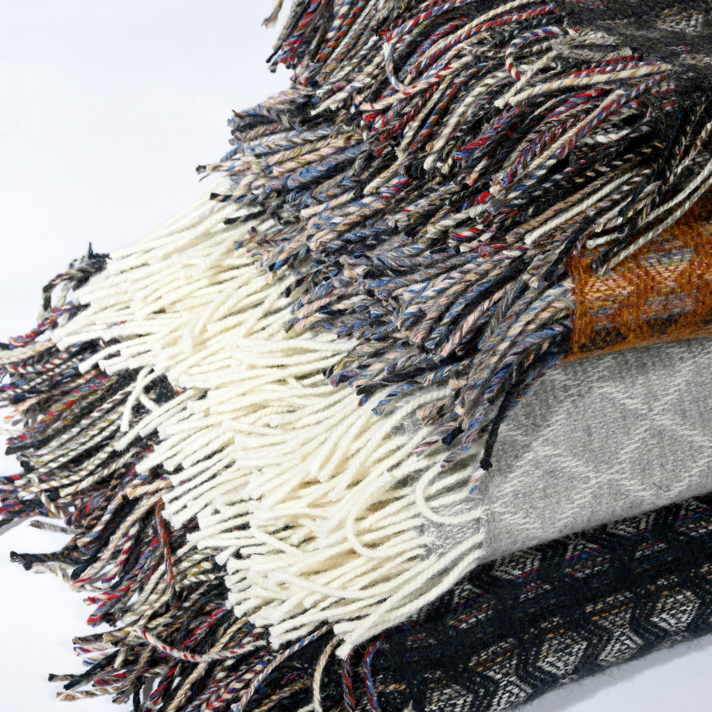 Throw, Diamond Design in Lambswool. Woven in Scotland. Dove Grey with Ivory.