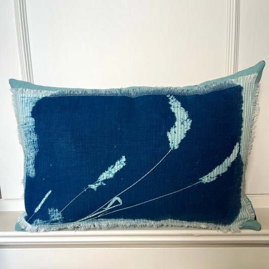Aqua & Blue "Grasses" Cyanotype Cushion