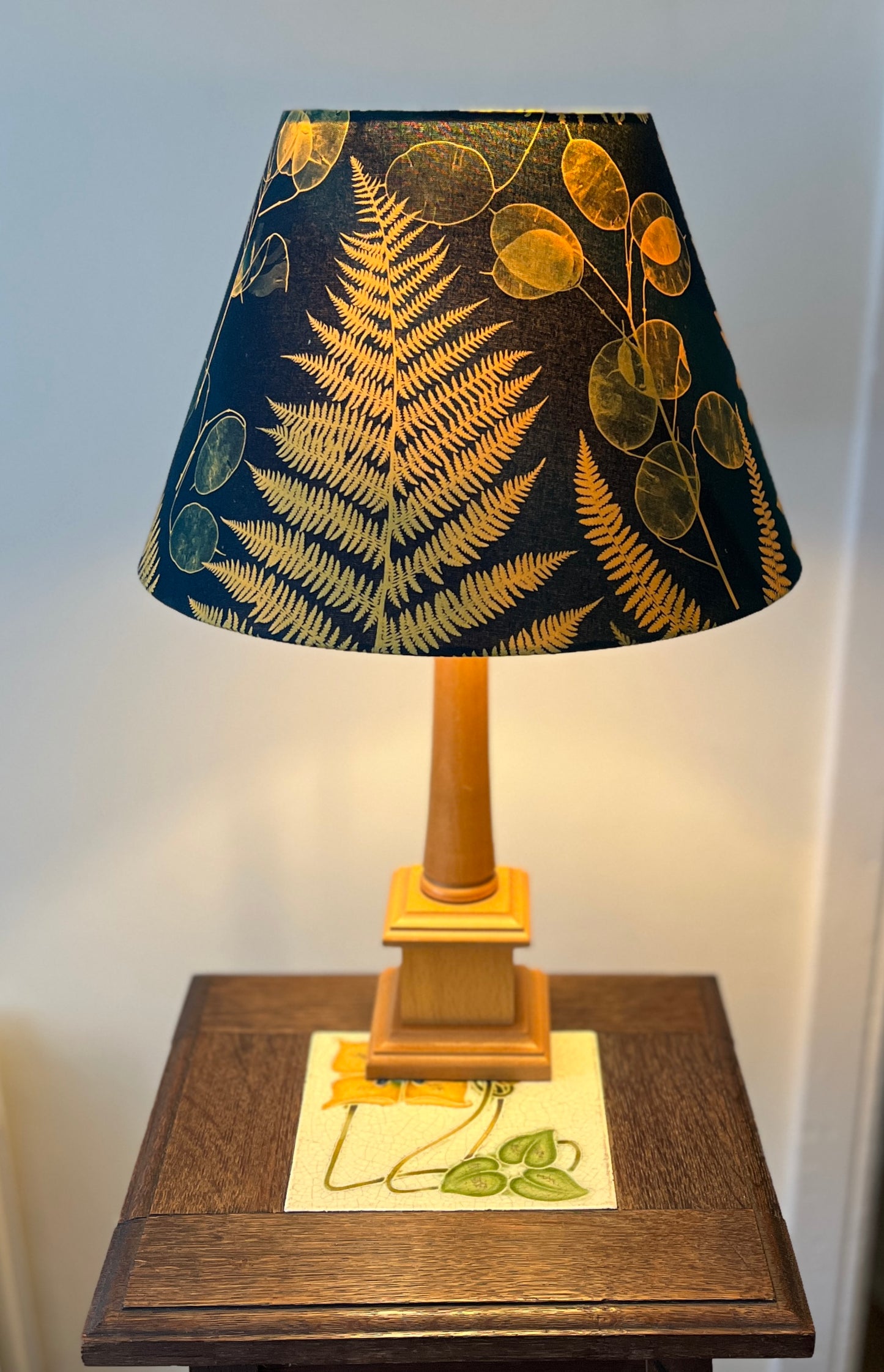 Lampshade- coolie shape - 30cms diameter at bottom. Gold /Pine Green