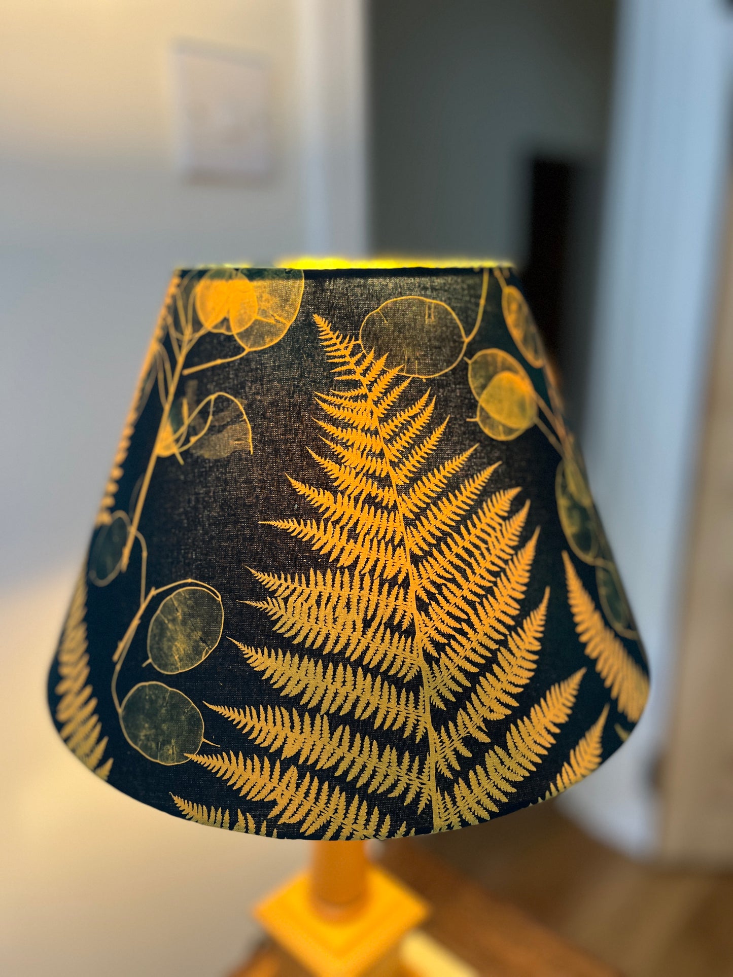 Lampshade- coolie shape - 30cms diameter at bottom. Gold /Pine Green