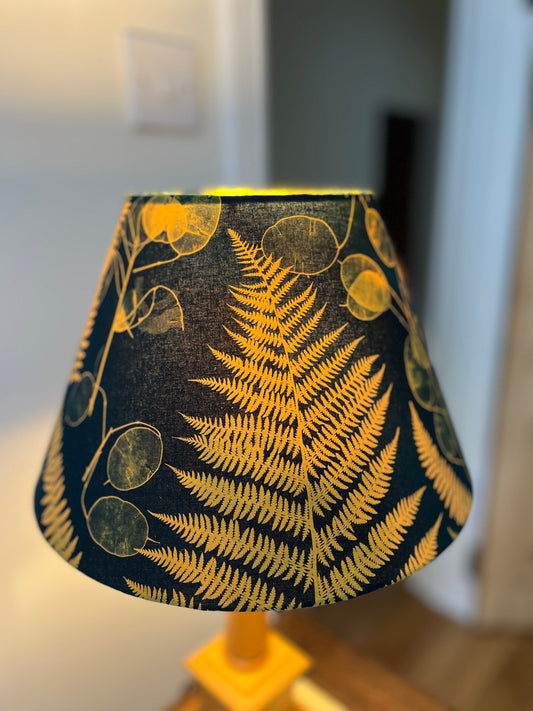 Lampshade- coolie shape - 30cms diameter at bottom. Gold /Pine Green