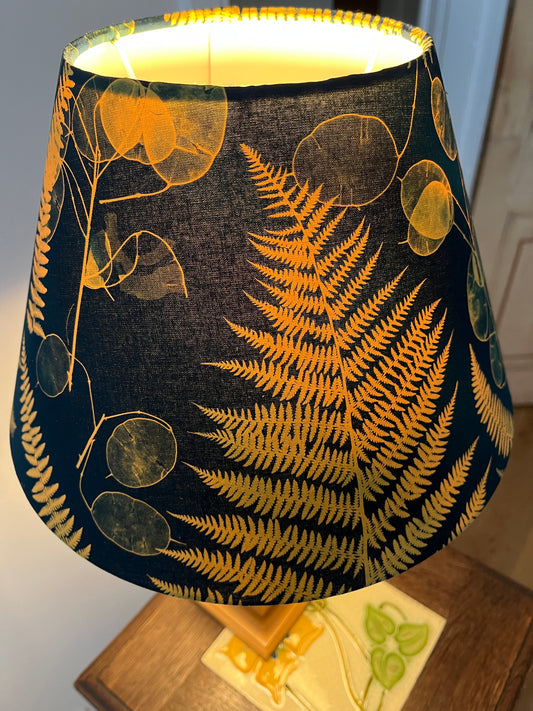 Lampshade- coolie shape - 30cms diameter at bottom. Gold /Pine Green