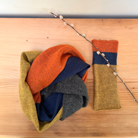 Colour Block Lambswool Wrist Warmers- "Glow"