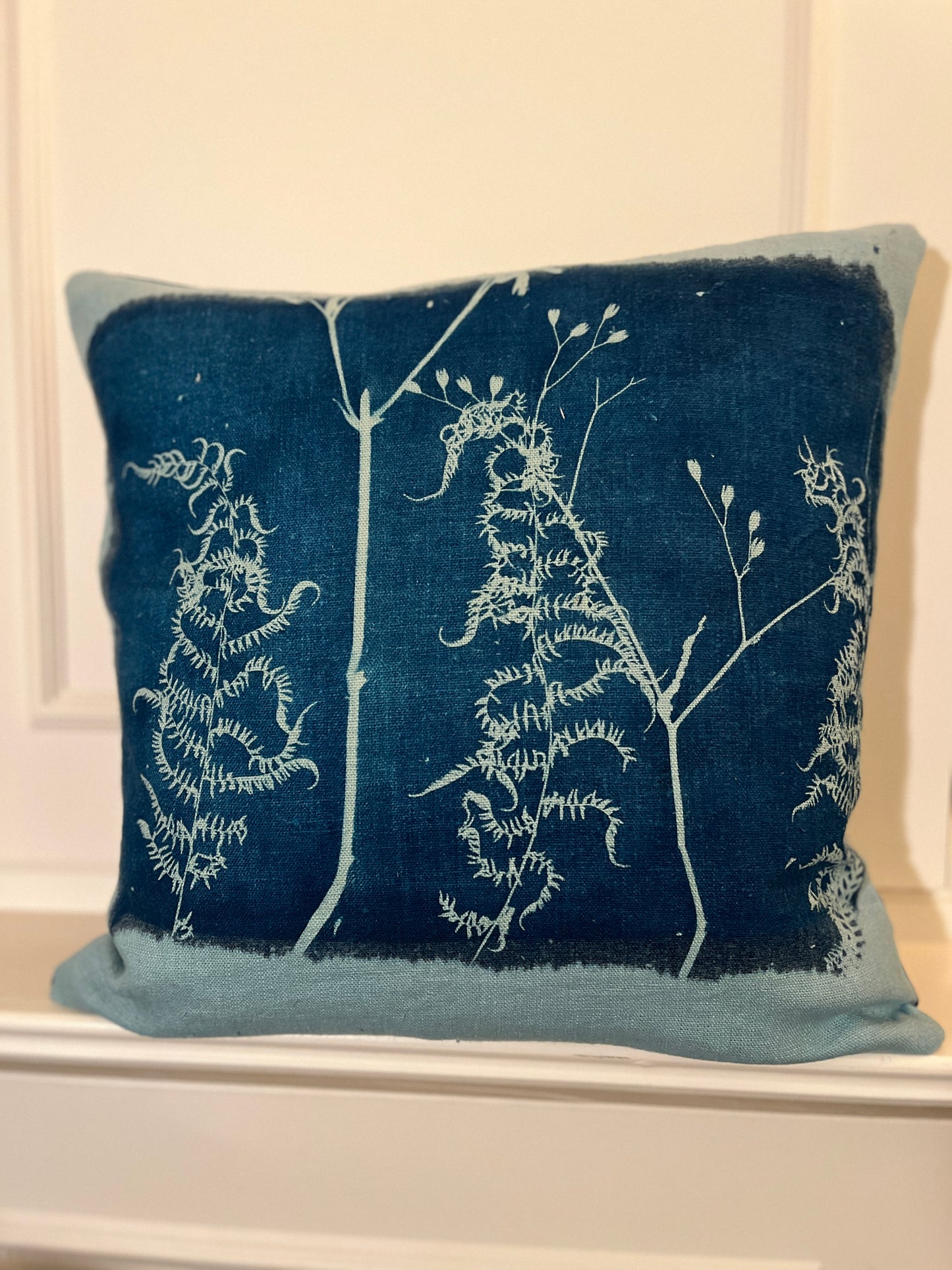 Cushion - Aqua & Blue "Hedgerow" Cyanotype