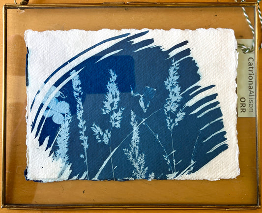 "Breezy Grasses" Original Cyanotype in Brass Frame