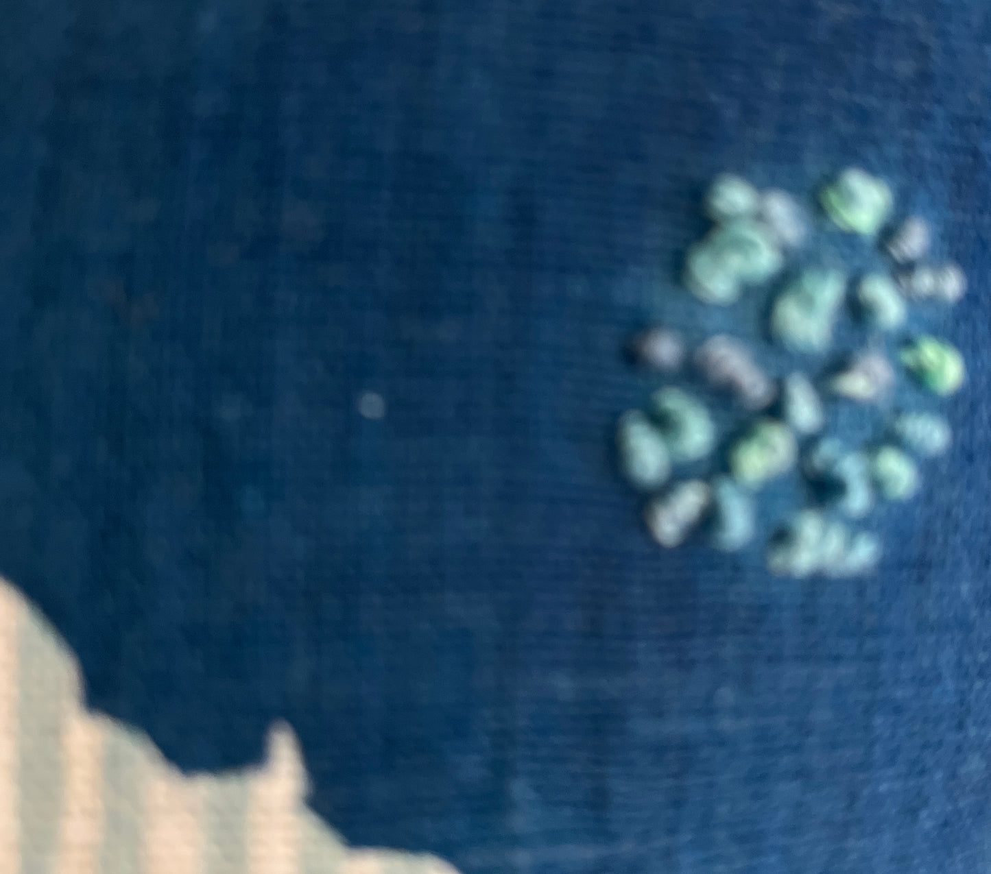 Small Cushion- Aqua & Blue "Hydrangea" Cyanotype with embroidery