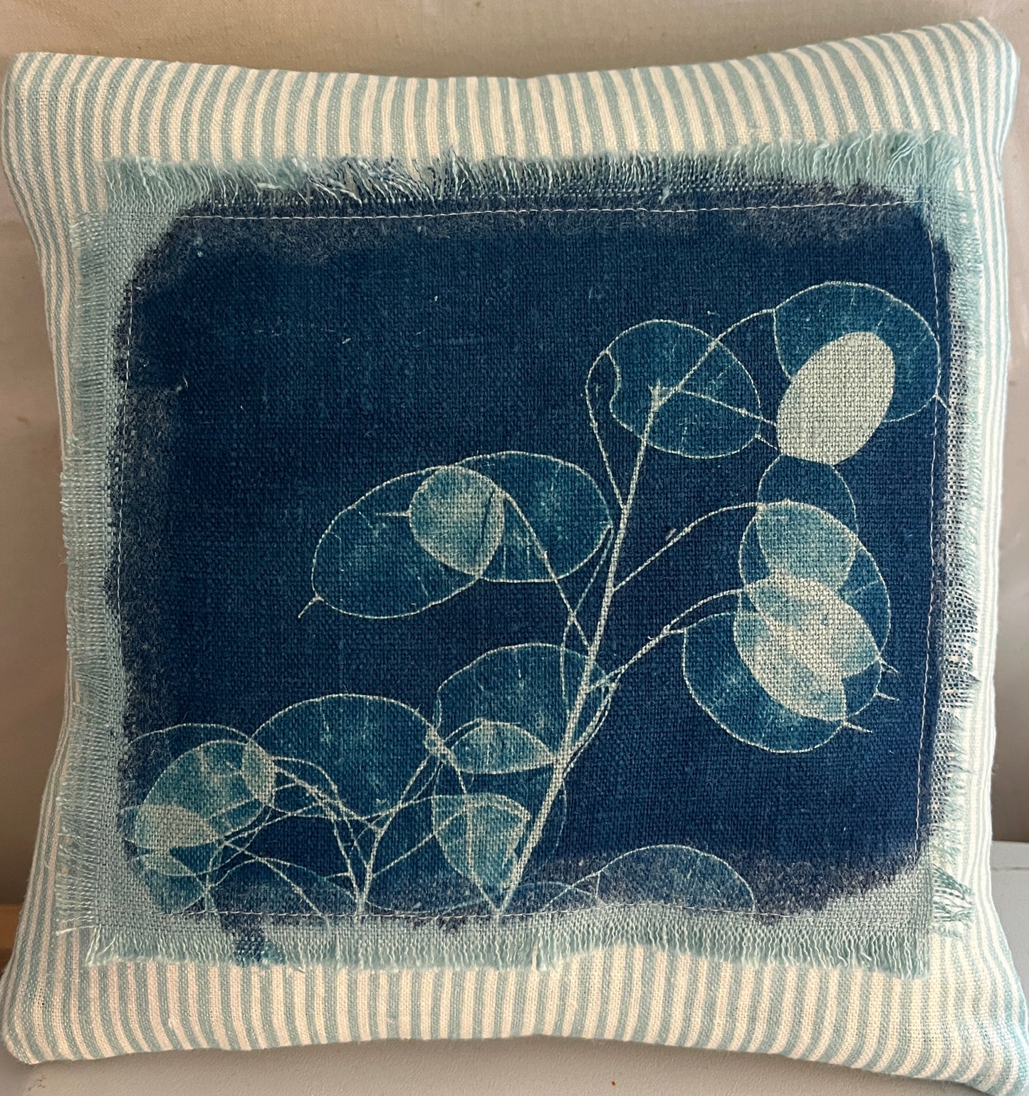 Small Cushion- Aqua & Blue "Honesty" Cyanotype