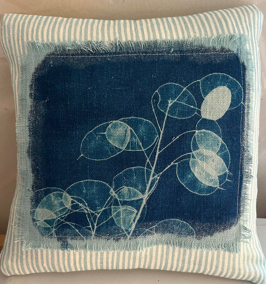 Small Cushion- Aqua & Blue "Honesty" Cyanotype