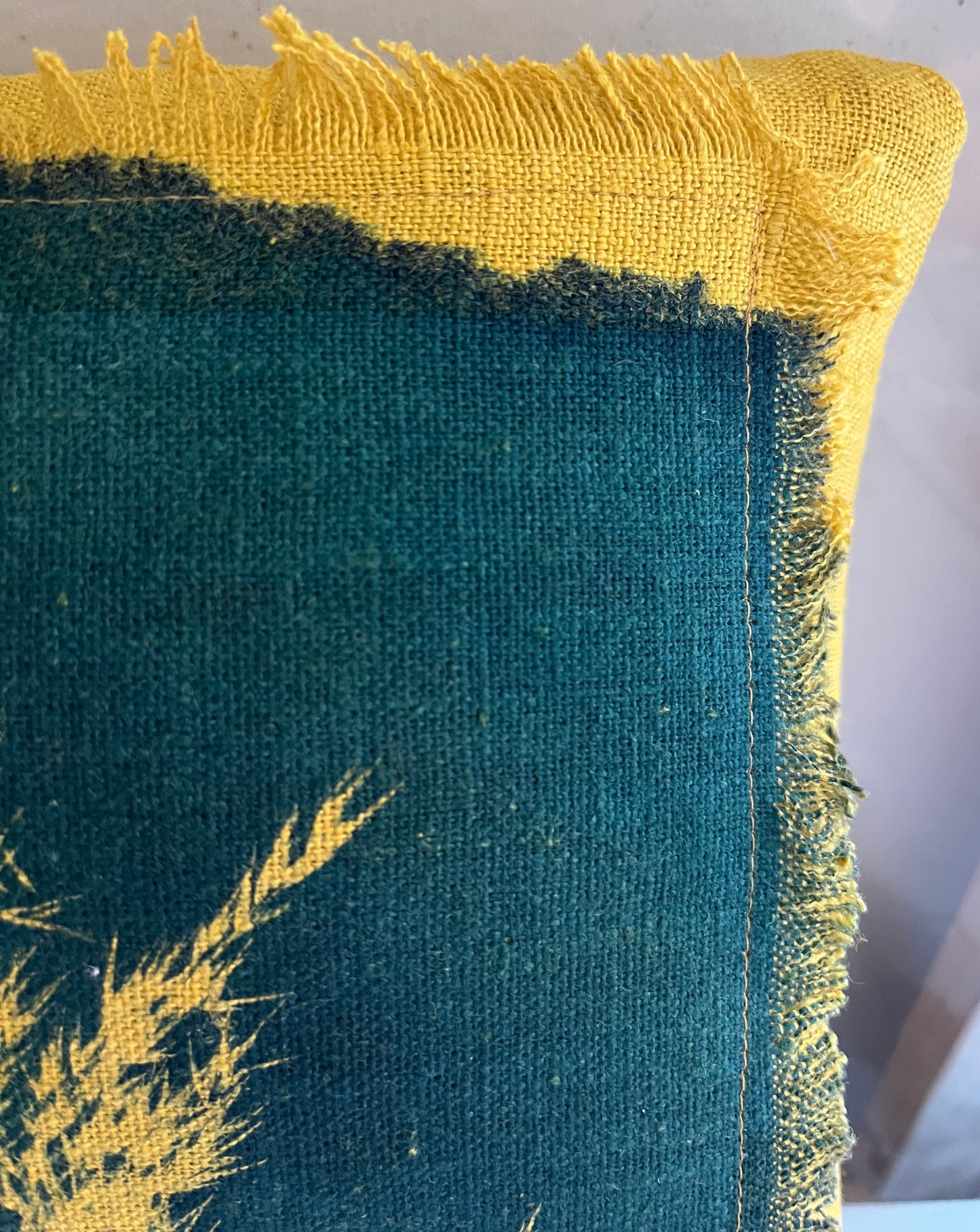 Small Cushion - Gold "Feathery Grass" Cyanotype