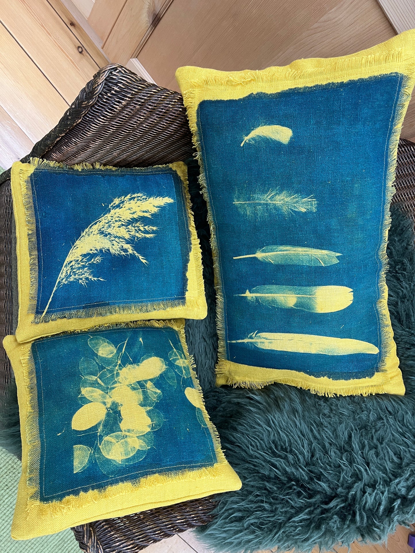 hand printed gold linen cushions