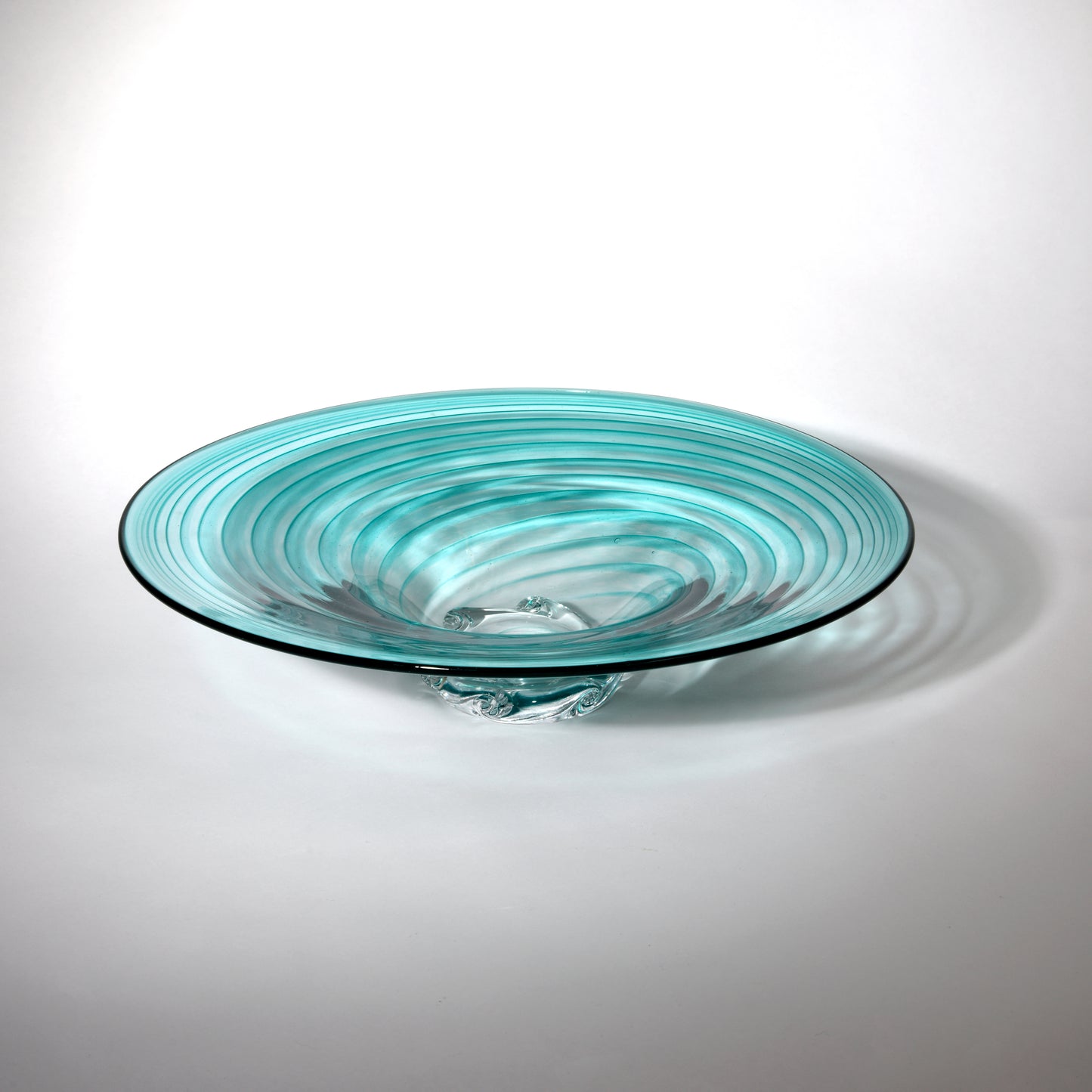 Wide Hand blown glass bowl - Aqua