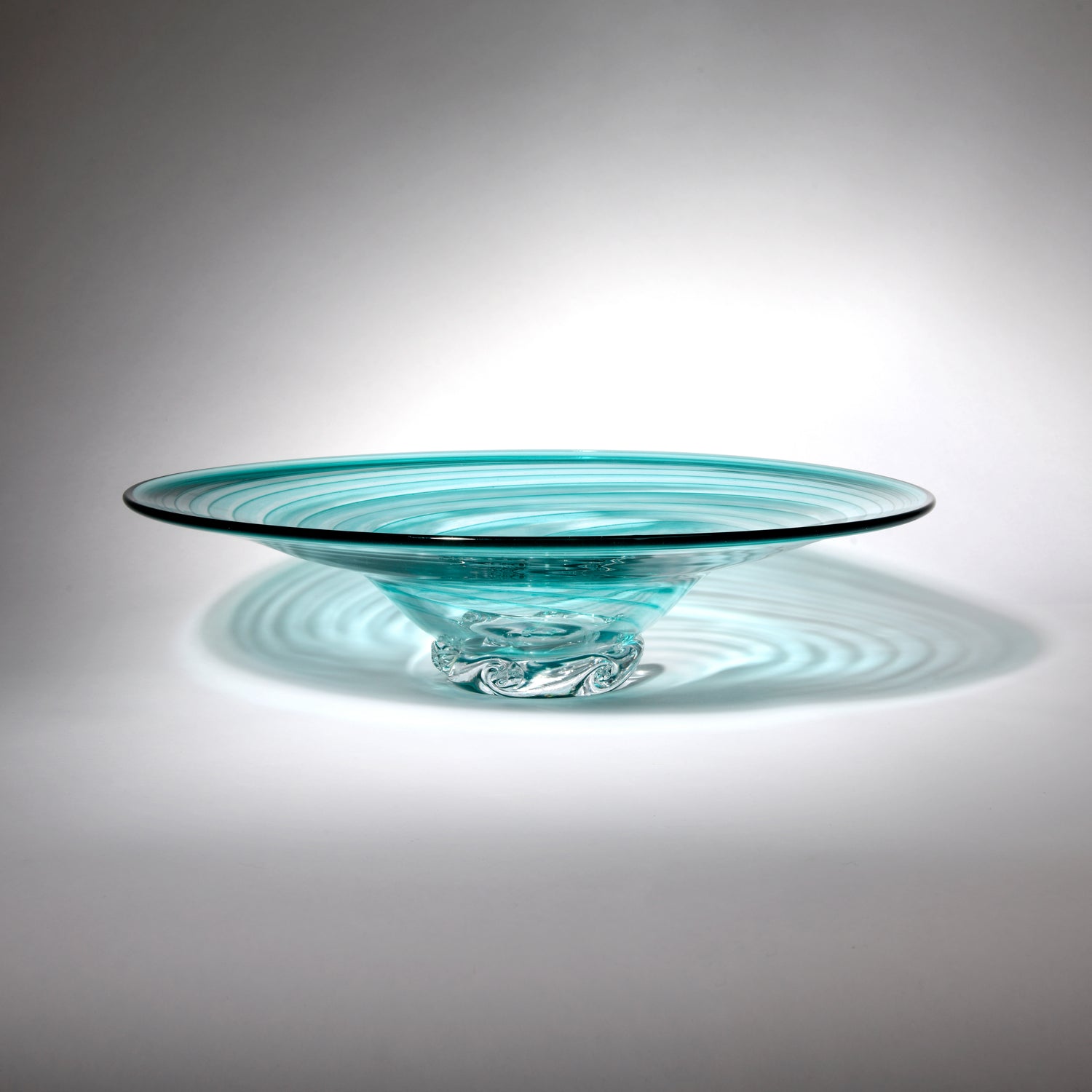 Wide Hand blown glass bowl - Aqua