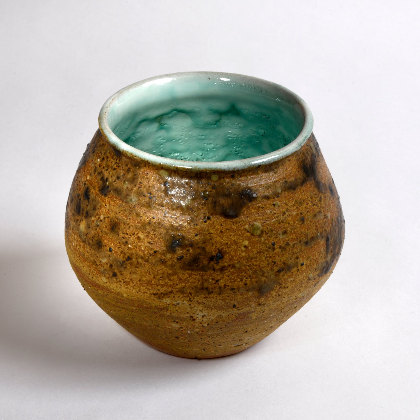Ash Glaze Vase with Shiny Aqua Inner