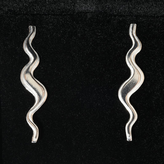 Silver Wave Stud Earrings