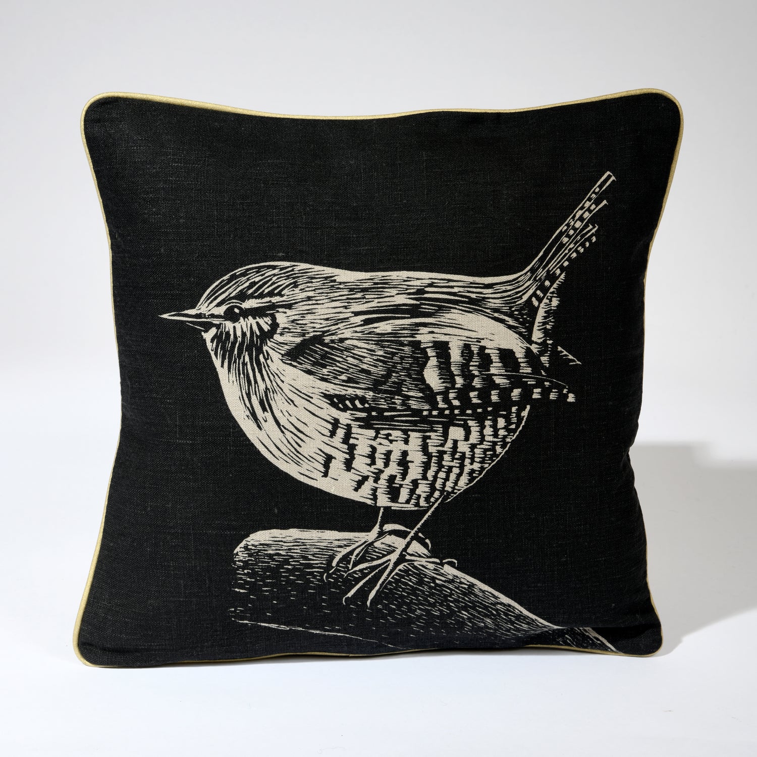 Little Wren Cushion - Skilfully designed and hand printed in Cumbria in pure linen.
