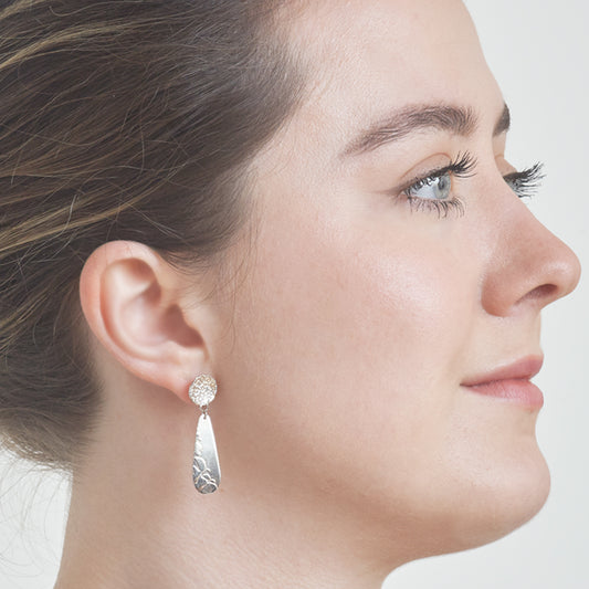 Silver  Lichen 2 Part Earrings